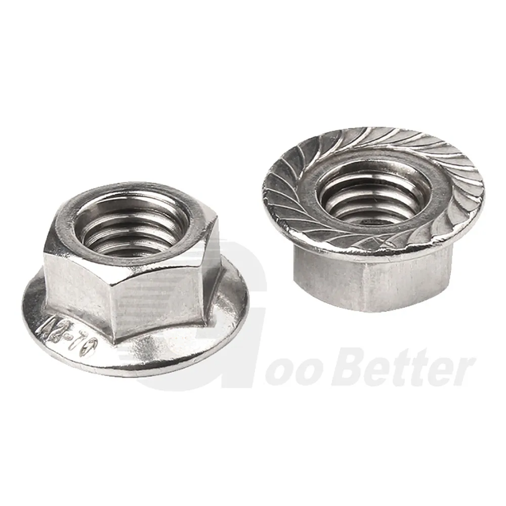 2-50Pcs Flange Nuts BSW 1/4 5/16 3/8 1/2 Inch Grade 6.8 304 Stainless Steel Hexagon Flange Nut Serrated Spinlock Locking Nut images - 6