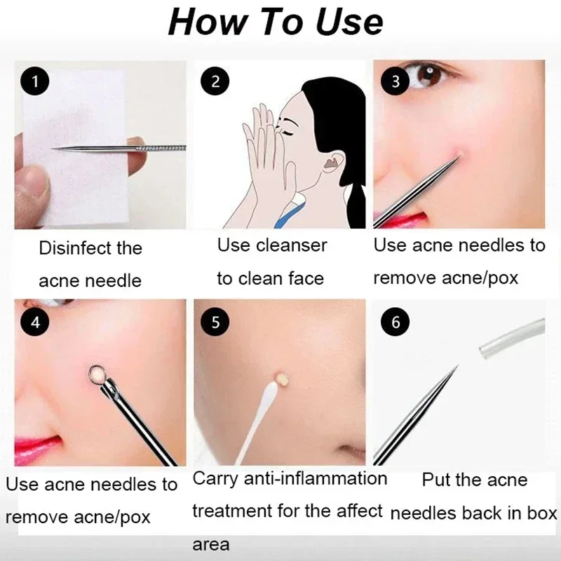 4PCS Acne Blackhead Comedone Black Spot Pimple Blemish Remover Skin Care Women Beauty Acne Treatment Pore Cleanser Needle Hook