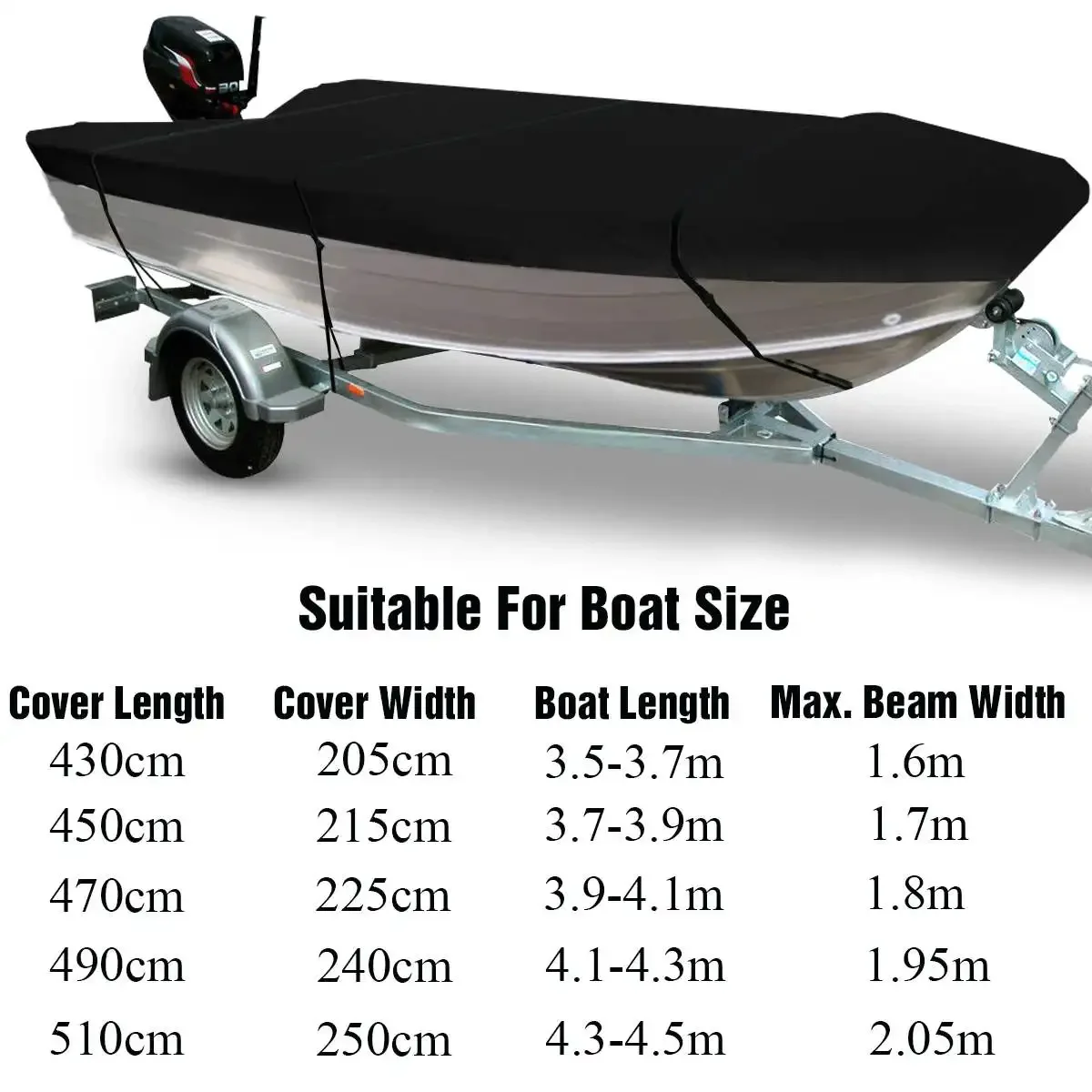 

210D Heavy Duty Boat Cover Winter Snow Trailerable Open Boat Cover Waterproof Sunshade Dustproof Cover Marine Accessories