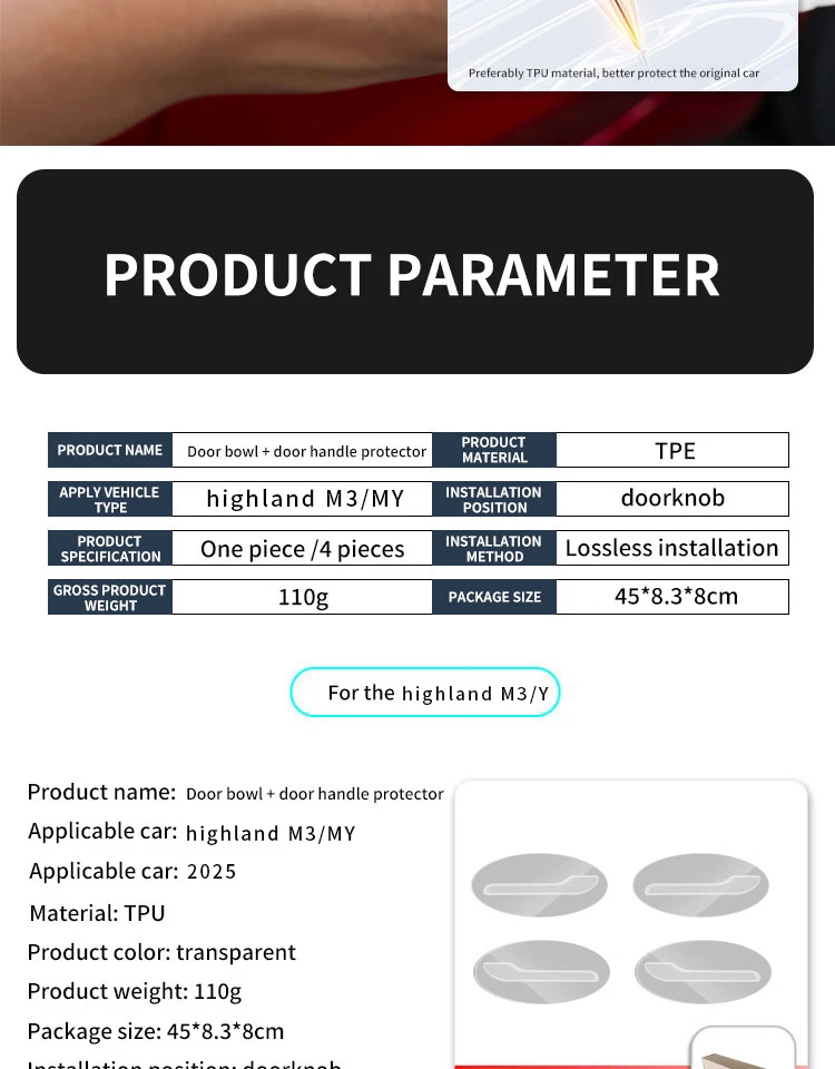 Für Tesla 2025 HighlandY Model Y TPU Transparenter Nachrüst-Aufkleber Lackschutz Karosserie-Schutzgriff und -Schale – Detail 12