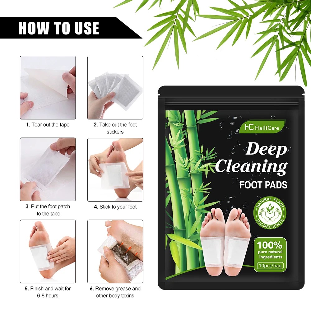 Natural Wormwood Bamboo Detox Foot Patches Detoxification Body Toxins Cleansing Slimming Stress Relief Feet Pads Beauty Health natural herbal foot pads foot pads wormwood pain relief patch