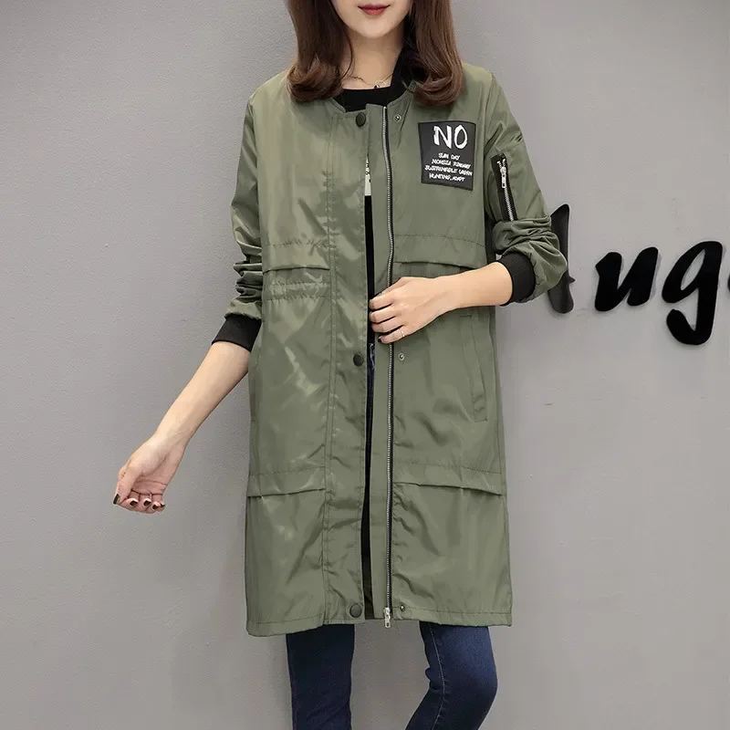 Women Windbreaker Jacket Fashion Casual Jackets O Neck Long Sleeve Letter Print Medium Long Slim Thin Coats Fashion Autumn New