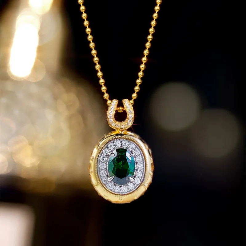 

New S925 Silver Plated Bohemian Style 6 * 8mm Emerald Oval Pendant, Female Adjustable, Unique, Versatile, and Fashionable