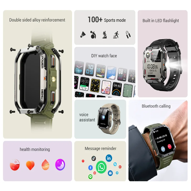 2025 New W70 Pro Outdoor Smartwatch 900mAh 2.01'' TFT HD Screen Waterproof Women Men Watches with Emergency Lighting Compass 4