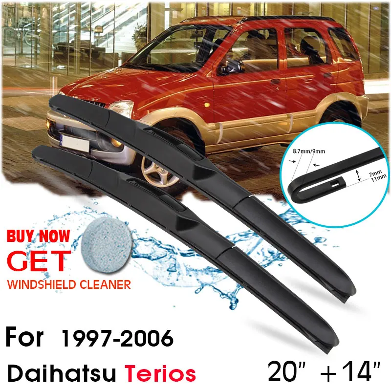 

Car Wiper Blade Front Window Windshield Rubber Silicon Refill Wipers For Daihatsu Terios 1997-2006 20"+14" Car Accessories