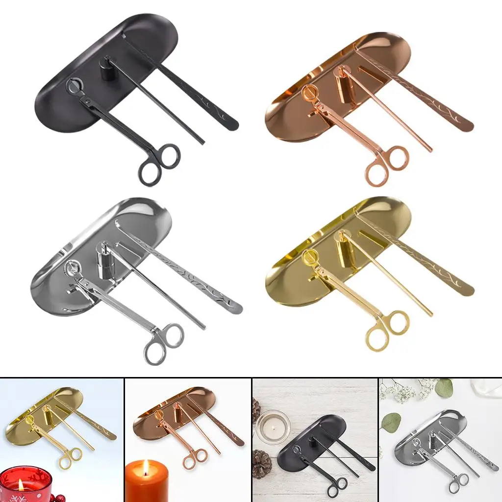 4 Pcs Candle Wick Trimmer Candle Snuffer Wick Dipper with Tray Candle Supplies DIY Candle Care Creative for Wax Lovers