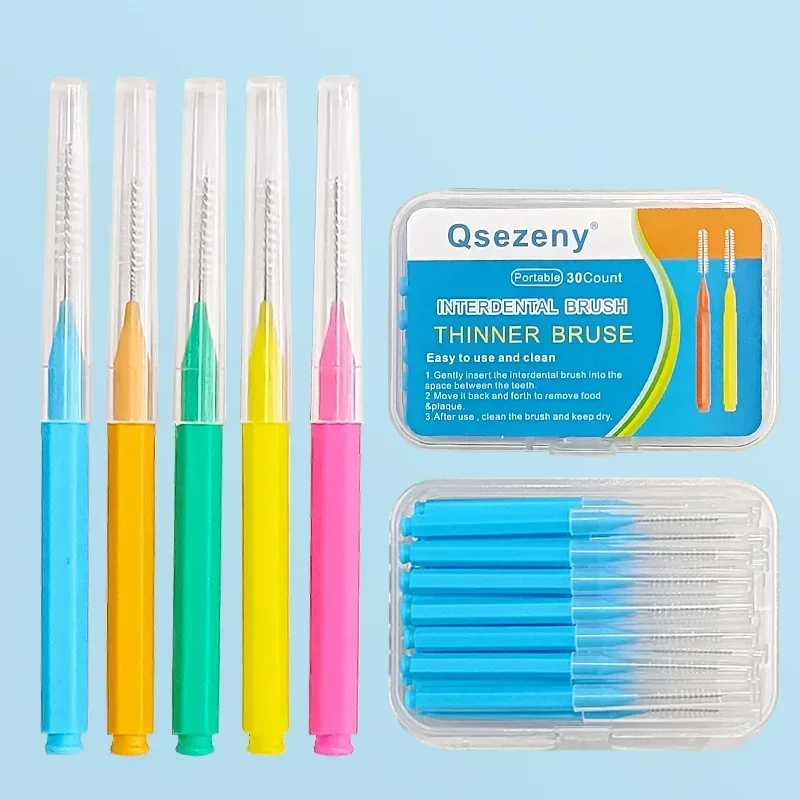 Escovas Interdentais para Cuidados de Saúde, Escova Push-Pull dos Dentes, Remove Placa Alimentar, Limpador Branqueador, Ferramenta de Higiene Oral 0,6-1,2mm, 30 PCs, 60PCs