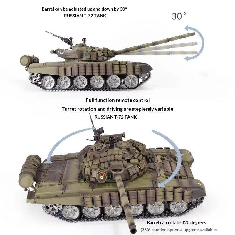 헝롱 RC 탱크 T-72 러시아 주력전차 메탈 트랙 BB 슈팅 IR 배틀 2.4G 무선 조종 군사 모델 장난감 (남아용)
