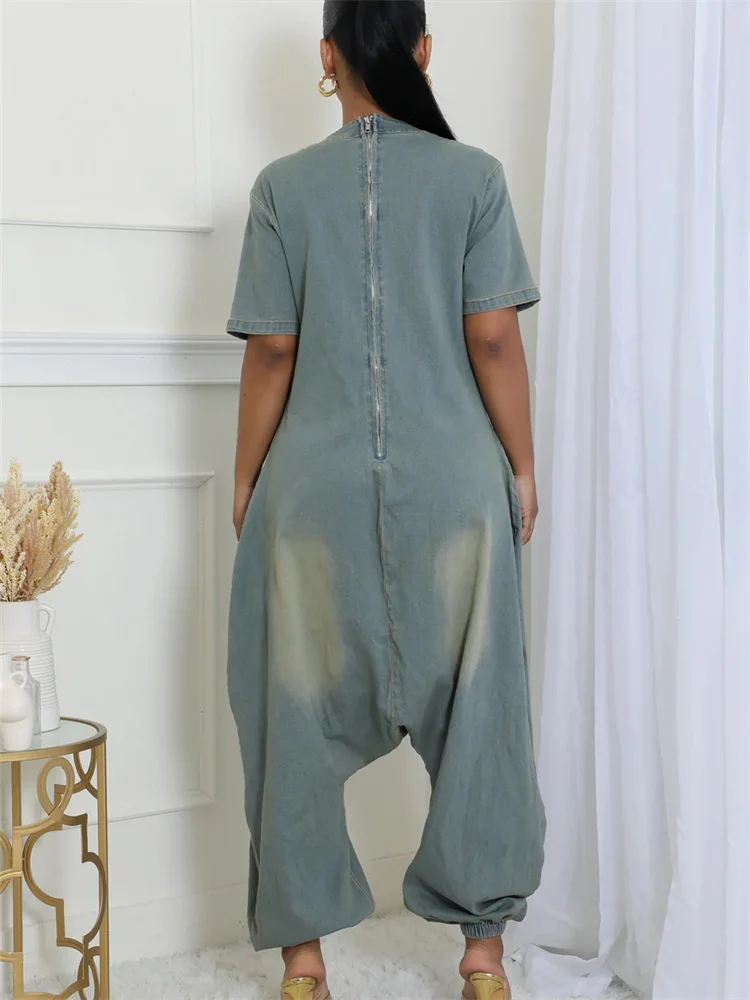 Wmstar Denim Jumpsuit Women Clothing Romper Sexy Casual New in Summer Fashion Pockets Zipper Back Pants Wholesale Dropshipping