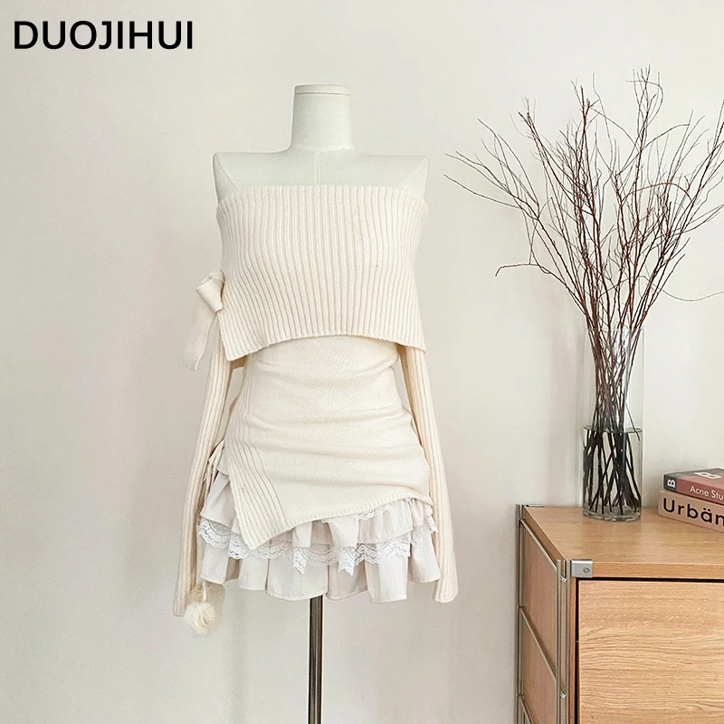 DUOJIHUI Chicly High Waist Spell Lace Female Skirts Autumn New Basic Simple Casual Fashion A-line Solid Color Women Mini Skirts