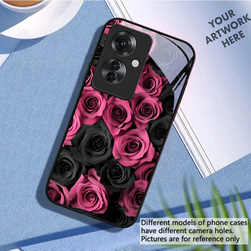 Chic Black Pink Rose Glass Phone Case