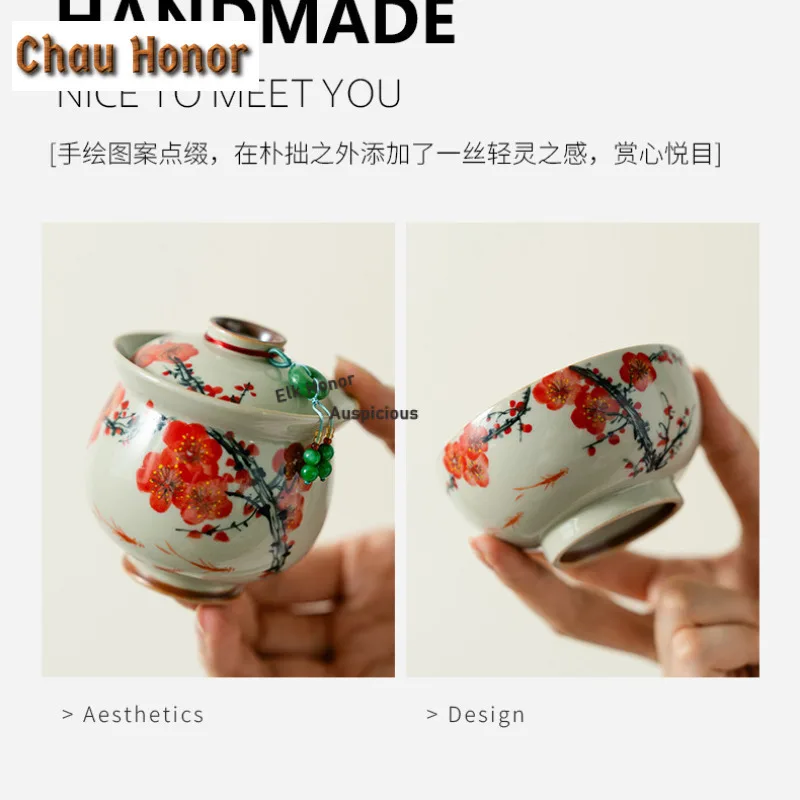 Pure Hand-painted Plum Blossom Tea Set Complete Set Boutique Tea Ceremony Set Teapot and Tea Cup Set Tea Services Decoration