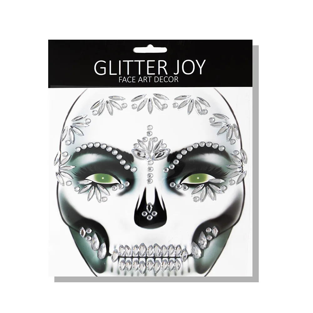 1Pc Face Jewel Makeup Sticker For Carnival Halloween Festival Skull Bone Dressing With Teeth Party Night Club Makeup Body Art 3