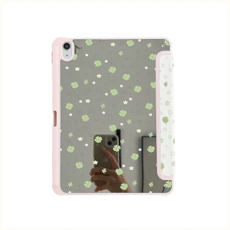 Green Mirror Lucky Clover Grid Pattern Tablet Cover