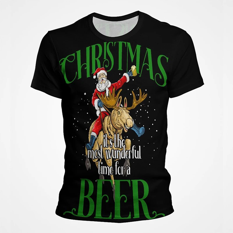

Christmas Funny T Shirts For Men 3d Santa Claus Printed Tee Shirt Personality Streetwear Round Neck Short Sleeve Men‘S Tops 2023