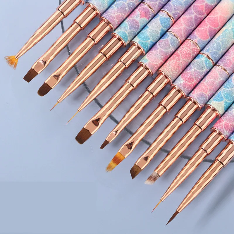 12 Style Mermaid Honeycomb Handle Nail Art Acrylic UV Gel Extension Brush Flower Design Drawing Painting Pen Manicure Set 4
