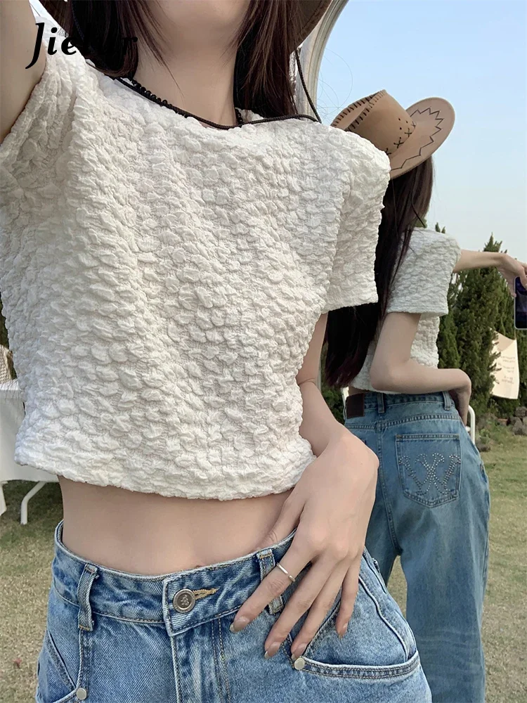 

Jielur Футболка женская с открытой спиной однотонная Свободная Повседневная простая Милая Базовая рубашка черный белый на лето