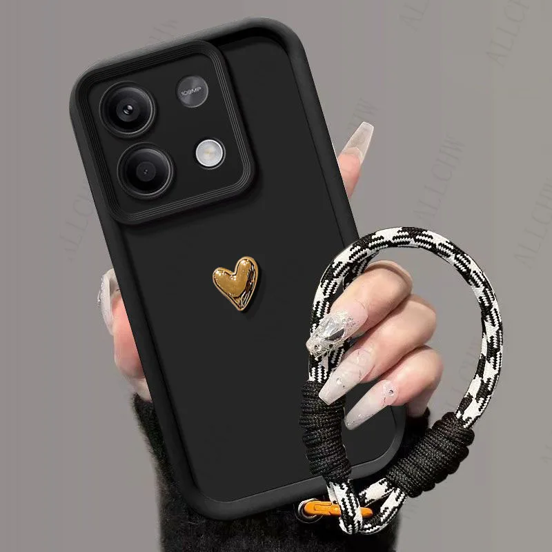 Golden Love Heart Hand Strap Full Package Phone Case Cover