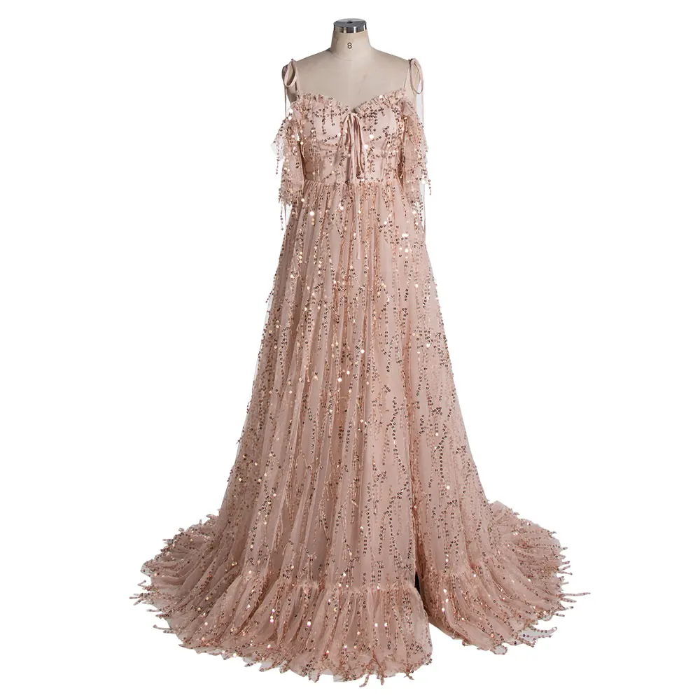 

Champagne Tassel Fringed Sequins Evening Dress for Photo Shoot Prom Dresses Dresses for Engagement and Photographers YW230506