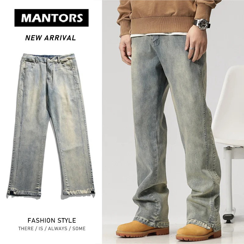 

800G Distressed Jeans Men Fashion Retro Casual Wide-leg Jeans Men Streetwear Loose Hip Hop Straight Denim Pants Mens Trousers