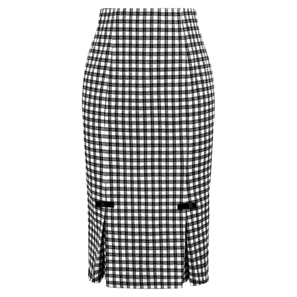 BP Women Vintage Retro Plaided Skirts With Bow-knot High Waist Slim Fit Hips-wrapped Below Knee Fashion Elegant Bodycon Skirt mishow pleated high waist skirt for women 2023 summer new solid a line knee length commuter versatile skirt with belt mxc33b0039