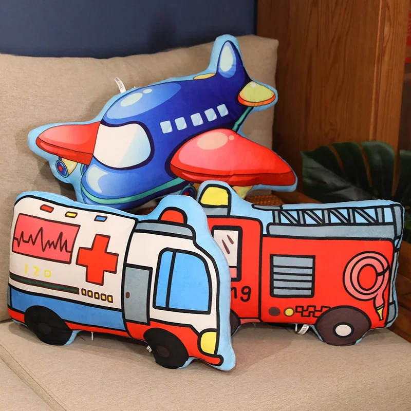 Cartoon Police Car Fire Truck Excavator Plush Toys Stuffed Doll Hug Pillows Chair Cushion Kids Children Boys Gifts Room Decor 4