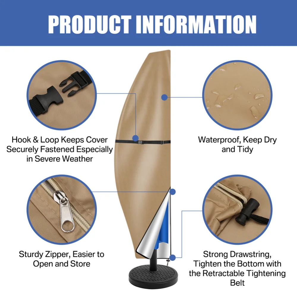 Umbrella Covers with Rod & Pull Ring for Outdoor Umbrellas Patio Umbrella Cover Waterproof Windproof Anti-UV Garden Parasol umbrella cover