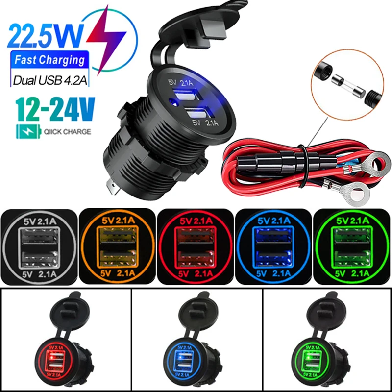 Dual USB Port Car Charger 5V 4.2A Waterproof