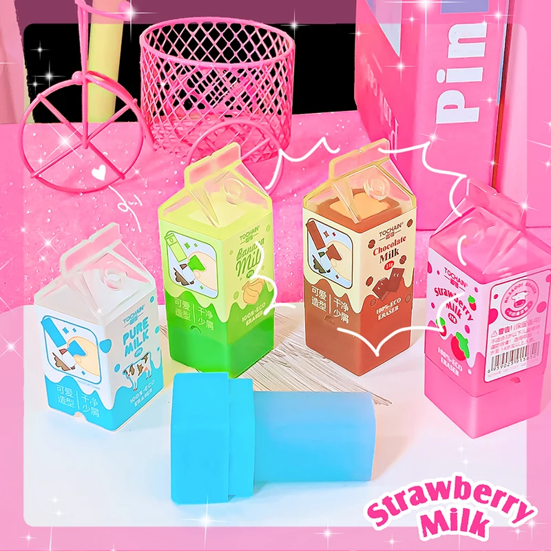 Kawaii Stationery Items Milk Carton Rubber Erasers School Teacher Gift Office Supplies