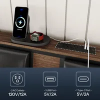 Upholstered Queen Size Headboard with Charging Station, Top Storage Shelf, Bed Frame Adapters, and Adjustable Height for Enhance 4