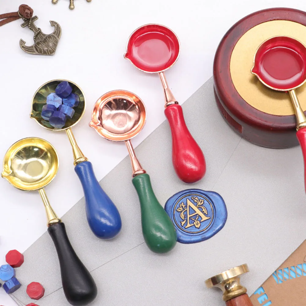 1PC Mini Retro Sealing Wax Spoon Seal Stamp Metal Wax Melting Spoon Wooden Handle Sealing Wax Spoons DIY Craft Supplies