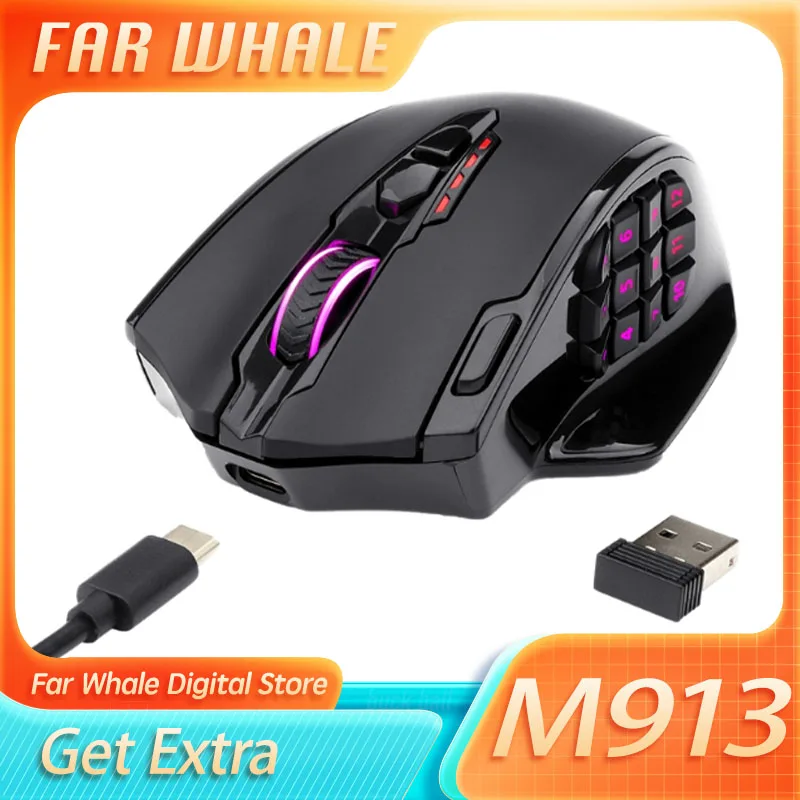 Мышь Redragon M913 с боковой кнопкой, беспроводная Двухрежимная макро-мышь с Rgb подсветкой, для любителей игр, компьютерных игр, подарок