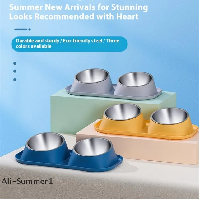 1pc Stainless Steel Double Cat Dog Bowl Cat Food Container Non-slip Base Pet Water Feeder Tilt Safeguard Neck Puppy Cats Bowls 1pc Stainless Steel Double Cat Dog Bowl Cat Food Container Non-slip Base Pet Water Feeder Tilt Safeguard Neck Puppy Cats Bowls