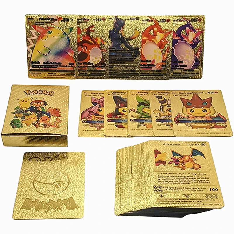 Generic 110pcs Pokemon Gold Box Vmax Gx Ex English Card Charizard ...