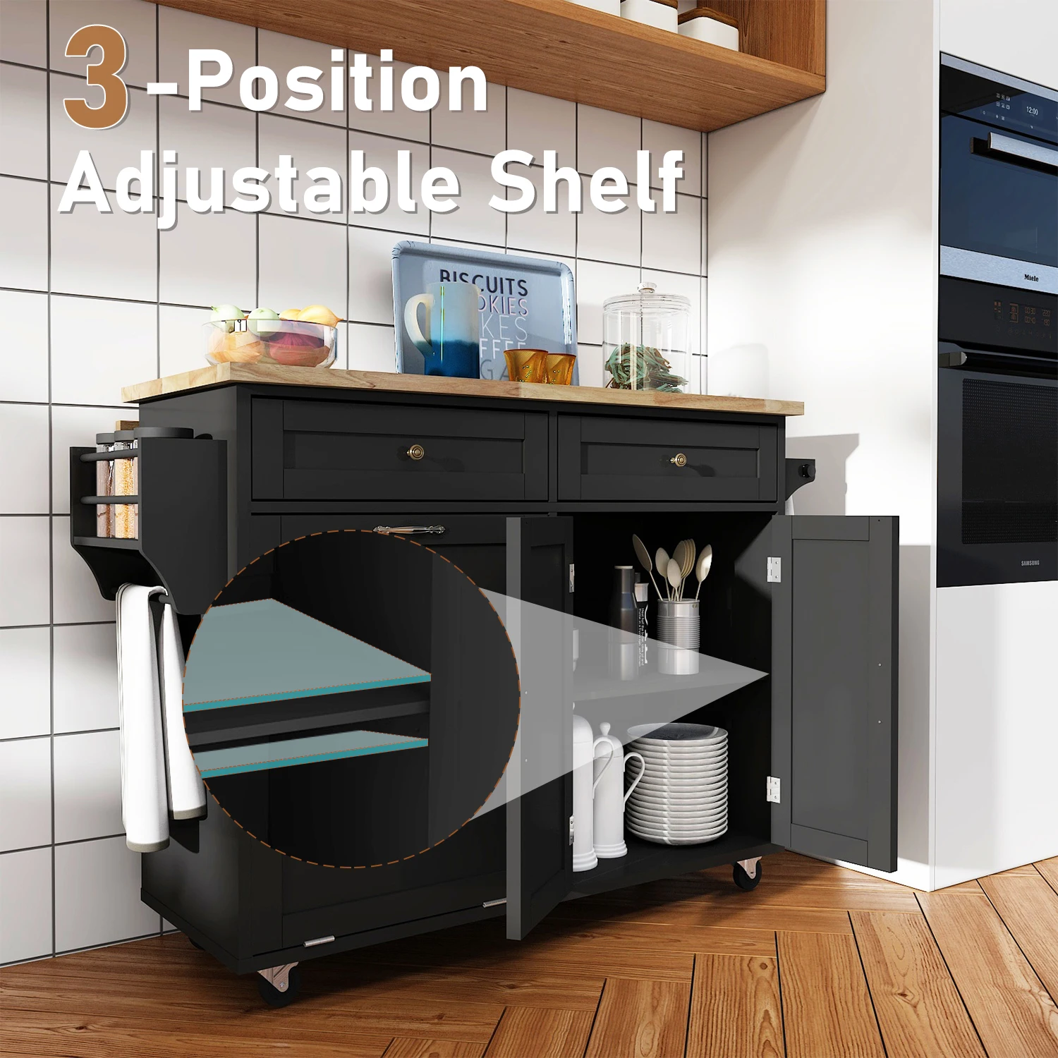 Rolling Kitchen Island with Trash Cabinet 2