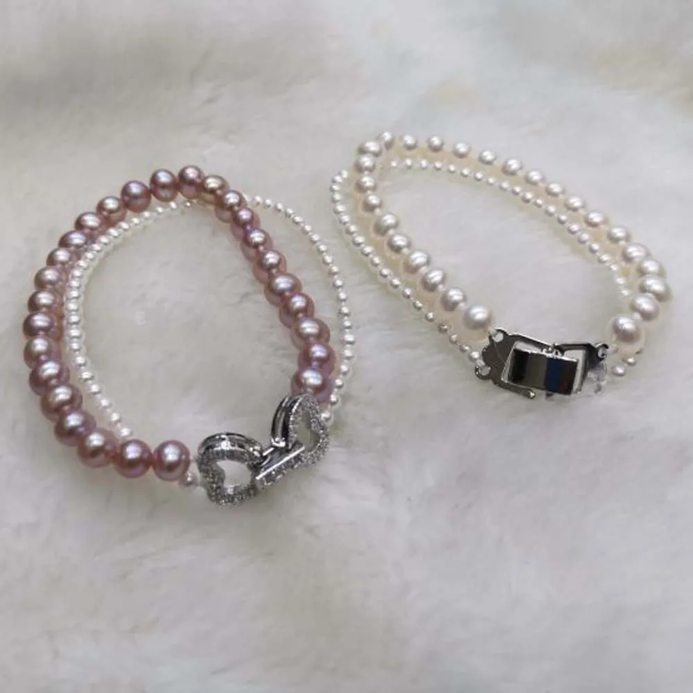 

New fine pearl women jewelry 2rows freshwater pearls bracelet two style option