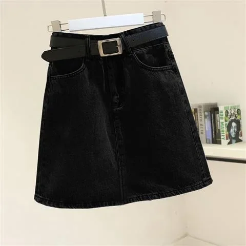thumbnail image 1 of Minifalda vaquera adelgazante de cintura alta negra y gris para mujer, estilo nuevo de verano a la moda, versión coreana, falda ajustada, 1 of 5