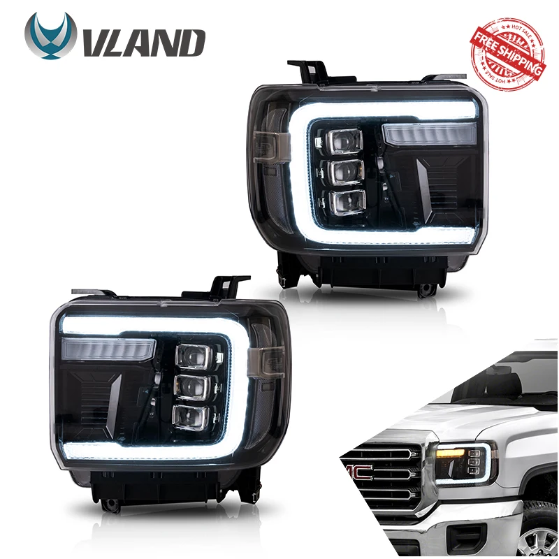 Fari Vland Impermeabili Per Gmc Sierra 1500 14-18/Sierra 2500Hd 3500Hd 15-19 Fari Drl Led Proiettore Lente Automotive