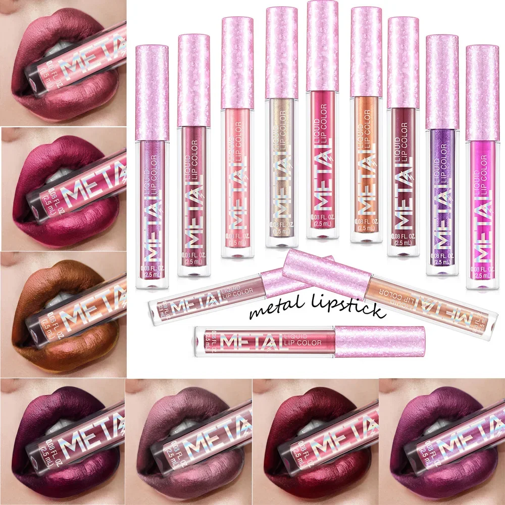 Metallic Liquid Lipstick Lip Gloss Non-sticky Cup Longlasting Waterproof Pearlescent Makeups 12 ENGBO