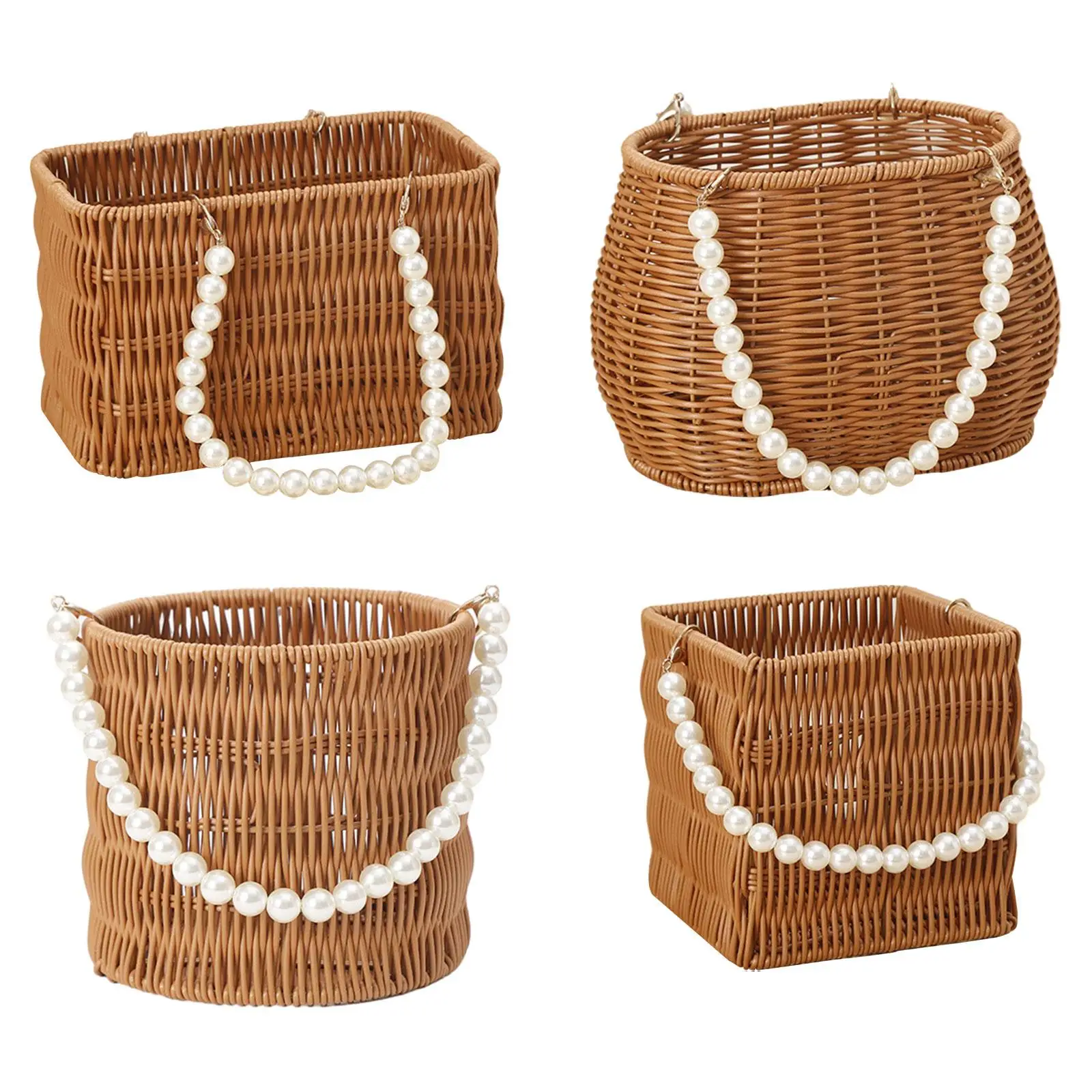 Imitation Rattan Basket Flower Basket Artificial Pearl Handle Stylish Appearance Versatile Picnic Basket for Lotions Toiletries