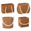 Imitation Rattan Basket Flower Basket Artificial Pearl Handle Stylish Appearance Versatile Picnic Basket for Lotions Toiletries 2