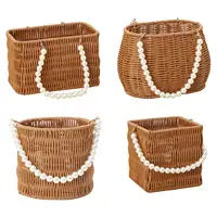 Imitation Rattan Basket Flower Basket Artificial Pearl Handle Stylish Appearance Versatile Picnic Basket for Lotions Toiletries 2