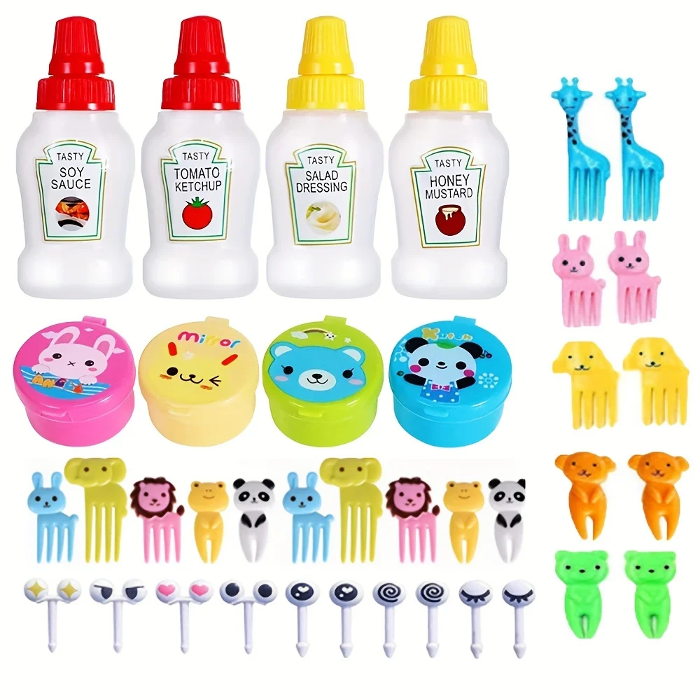 38pcs lunch accessory set including cartoon fruit fork salad dressing squeeze bottle kitchen supplies fruit fork sauce bottle accessories silverware set portable cutlery