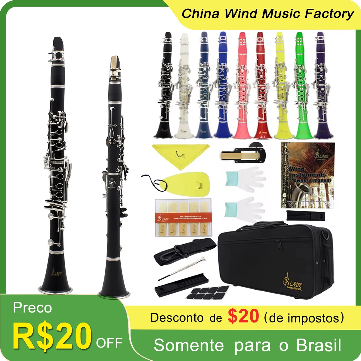 SLADE Colour Bb Clarinet 17 Keys 6 Rings Clarinet with Cleaning Kit Reeds Parts Playing Practice for Students/Beginners