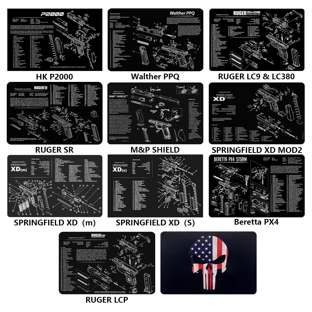 AR15 AK47 Glock Gun Cleaning Rubber Mat With Parts Diagram Instructions Mouse Pad for Smith Colt 1911 Beretta 92 Sig Sauer P320 4