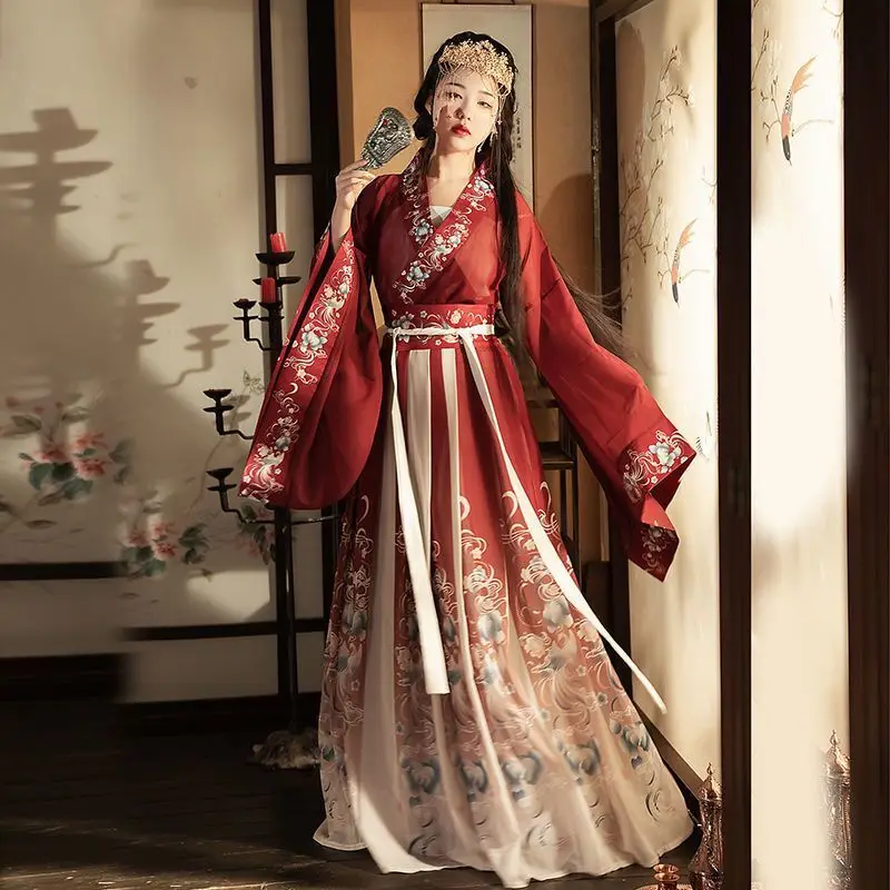 

Hanfu Dress Women Chinese Ancient Traditional Hanfu Carnival Princess Cosplay Costume Stage Hanfu Blue&Red Dance Dress Plus