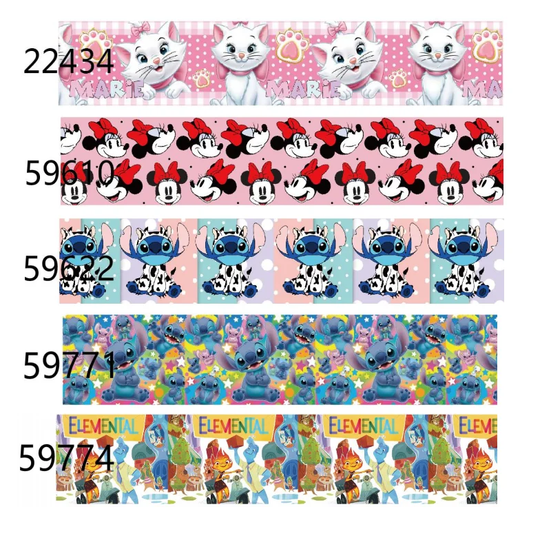 

5Yards Disney Cartoon Grosgrain Ribbon Marie Minnie Stitch Elemental Character Fabric to Make Bows DIY Accessories 10y 20y
