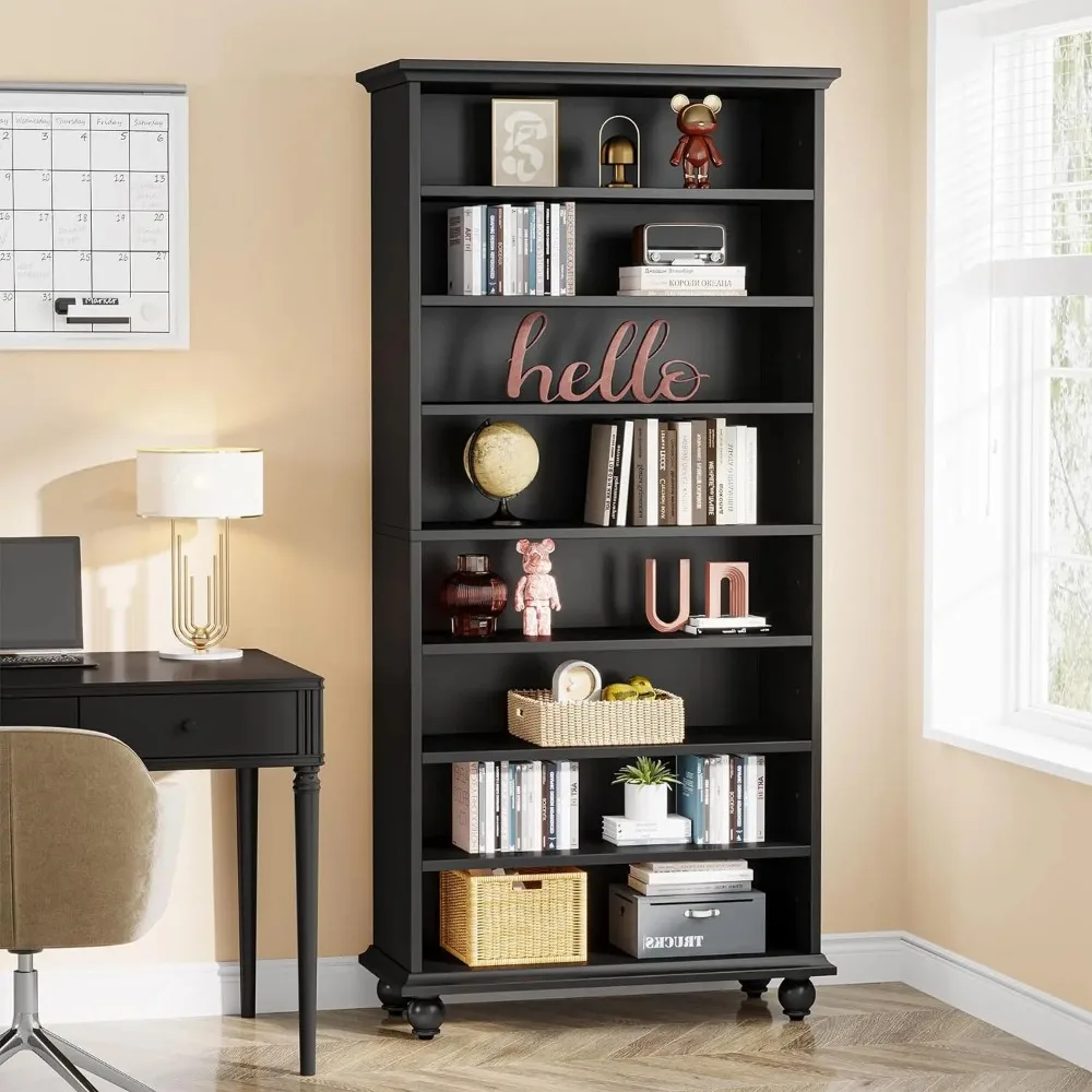 69-Inch Tall Bookcase with LED Lighting, Modern 9-Tier Freestanding Bookshelf with Solid Wood Legs, Wooden Open Display Shelf 5