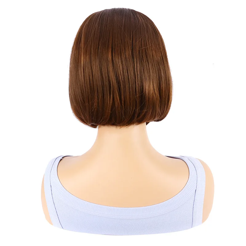 초콜릿 브라운 숏 보브 합성 가발 스트레이트 헤어밴드 가발 10인치 여성용 기계 제작 헤어밴드 가발 일상용 가발