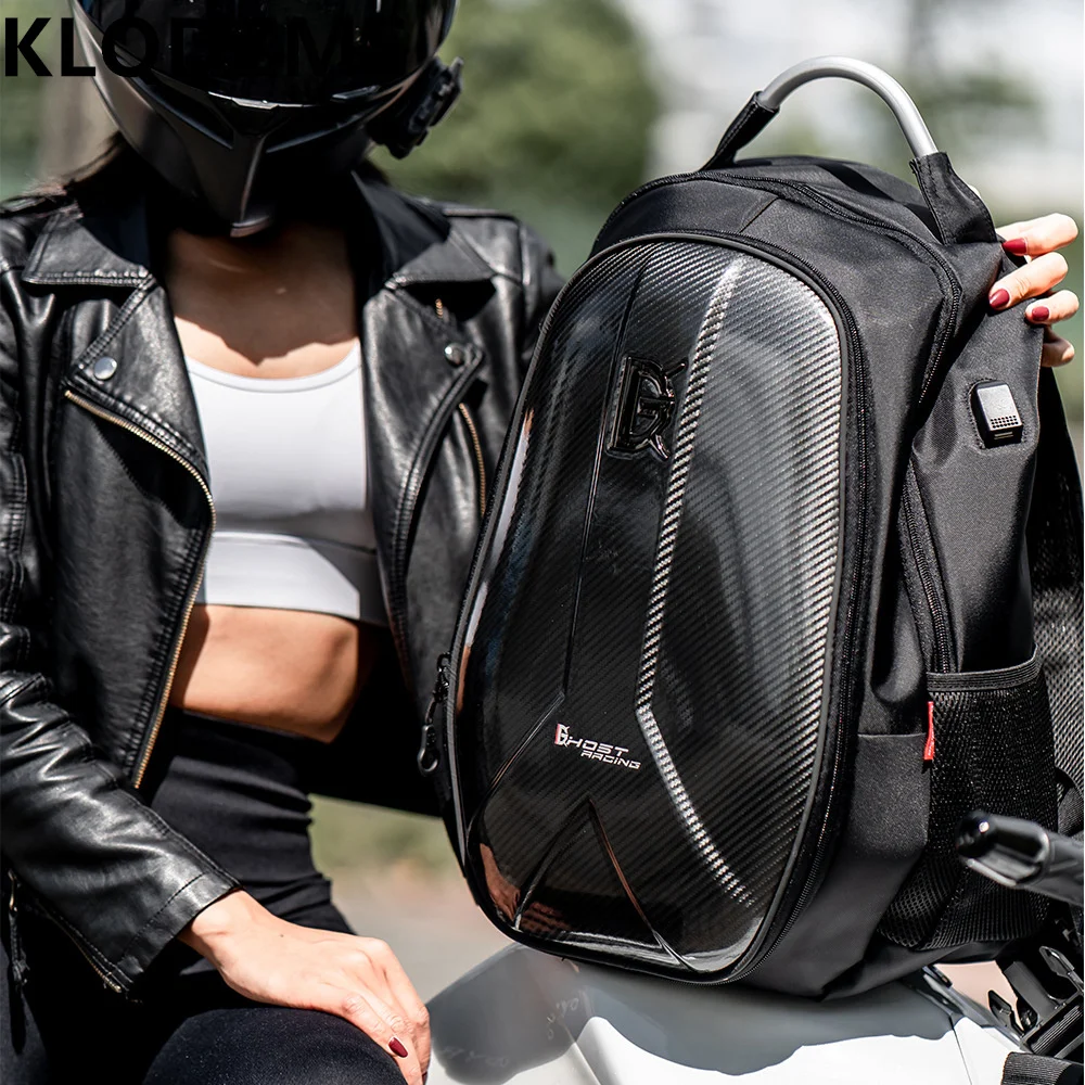 

KLQDZMS Simple Motorcycle Backpack Outdoor Motorcycle Riding Bag Utility and Durable Oxford Waterproof Hard Case Backpack
